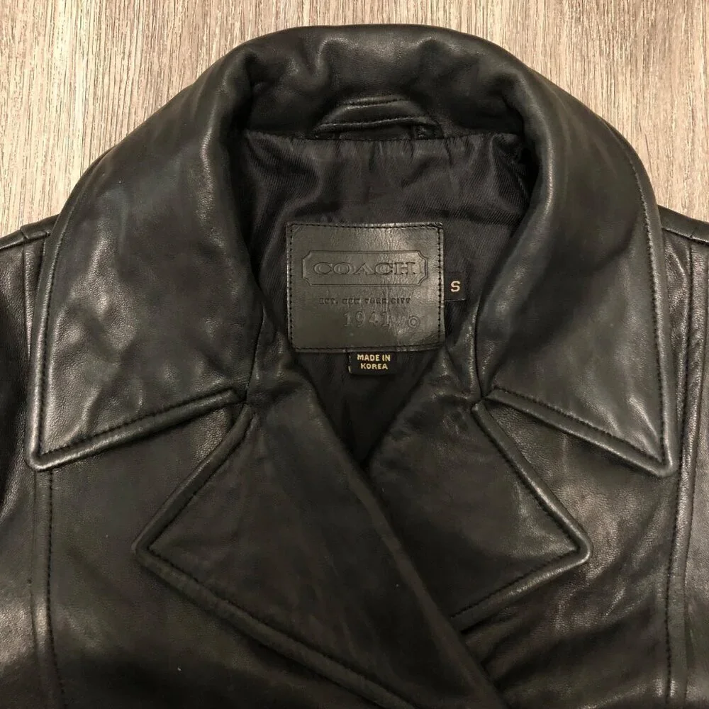 Vintage Coach Genuine Black Leather Jacket Women Size Small Double Breasted Coat